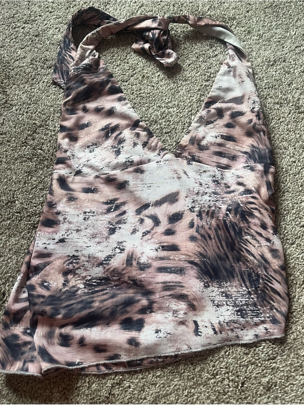 Edikted Pink and Black Animal-Print Halter Tank